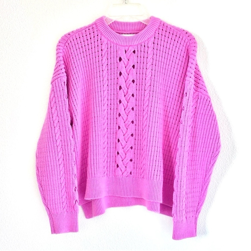 ON 34th Pink Cable Knit Women's Sweater Cottagecore Grandmacore